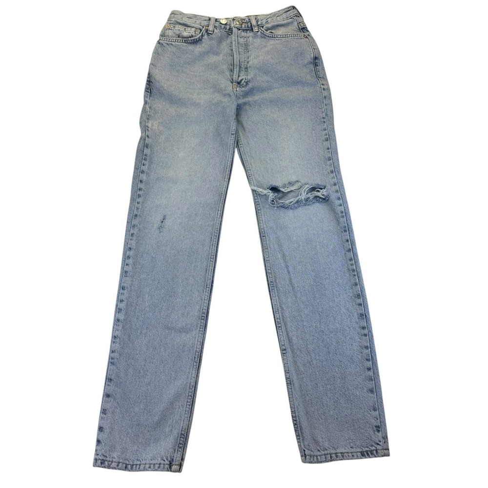 We The Free Jeans Womens Size 24 Blue Straight Leg Button Fly Distressed Denim